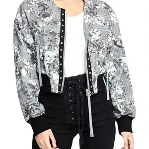 Rachel Roy Women's Black & White Poly/Viscose/Spandex Baldwin Bomber Jacket